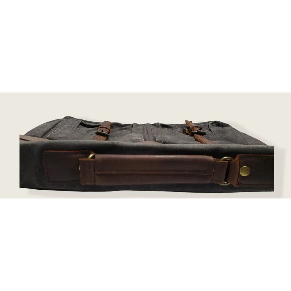 Computer /Messenger Bag Distressed Brown Leather and Charcoal Gray Canvas